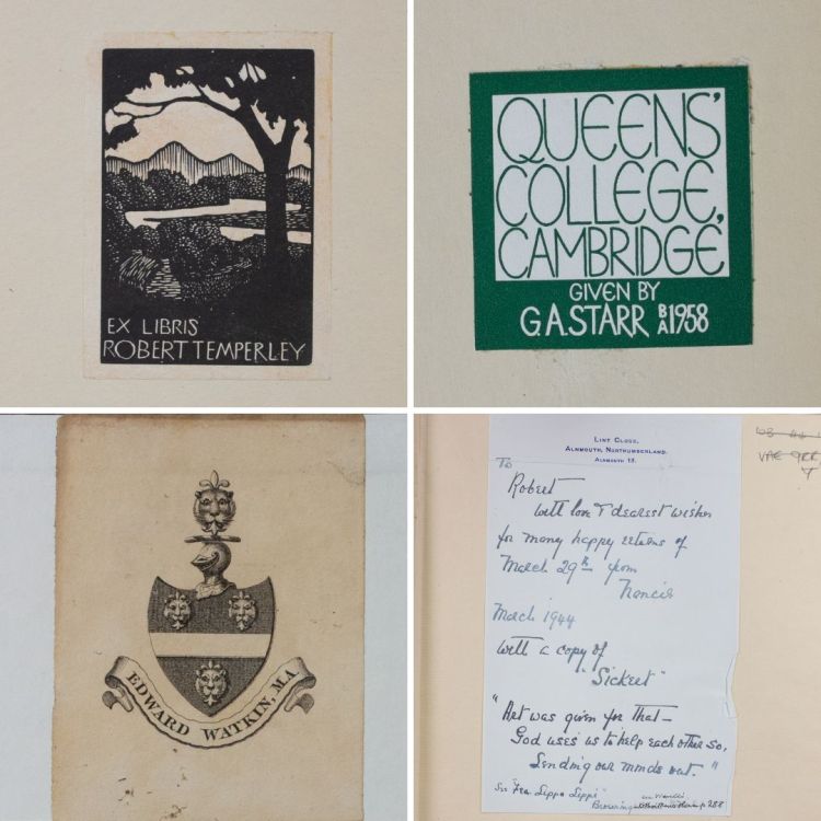Collage of provenance trances in War Memorial Library books