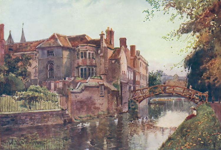 Watercolour of the river and bridge looking south