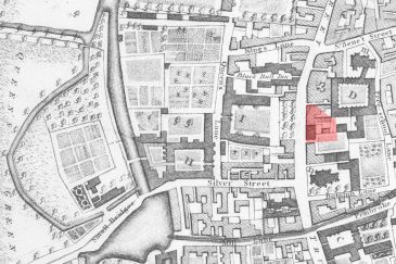 Cambridge town plan showing location of St Bernard’s Hostel