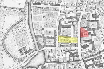 Cambridge town plan showing location of St Bernard’s College first foundation