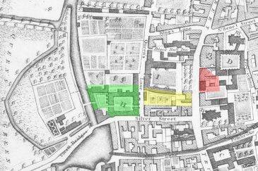 Cambridge town plan showing location of St Bernard’s College second foundation
