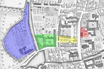 Cambridge town plan showing location of Queen’s College island site