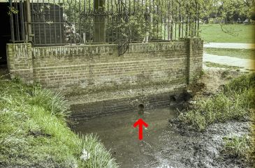 Photo of conduit discharge into Queens’ Ditch
