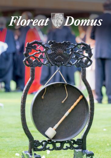 Front cover of Floreat Domus magazine featuring the Queens' gong