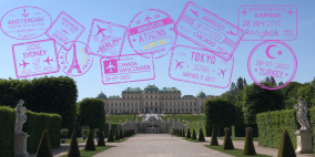 A palace in Vienna with travel stamps